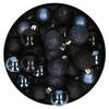 28x stuks kunststof kerstballen donkerblauw en zwart mix 3 cm - Kerstbal