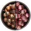74x stuks kunststof kerstballen mix van camel bruin en velvet roze 6 cm - Kerstbal
