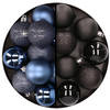 24x stuks kunststof kerstballen mix van donkerblauw en zwart 6 cm - Kerstbal