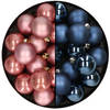 32x stuks kunststof kerstballen mix van oudroze en donkerblauw 4 cm - Kerstbal