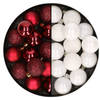 28x stuks kleine kunststof kerstballen wit en bordeaux rood 3 cm - Kerstbal