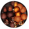24x stuks kunststof kerstballen mix van donkerbruin en oranje 6 cm - Kerstbal