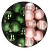 24x stuks kunststof kerstballen mix van lichtroze en donkergroen 6 cm - Kerstbal
