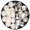 32x stuks kunststof kerstballen mix van parelmoer wit en zilver 4 cm - Kerstbal