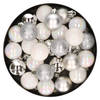 28x stuks kunststof kerstballen parelmoer wit en zilver mix 3 cm - Kerstbal