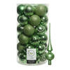 37x stuks kunststof kerstballen 6 cm incl. matte glazen piek groen - Kerstbal