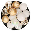 Atmosphera Kerstballen - 15st - kunststof - wit-goud - 5cm - Kerstbal