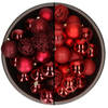 74x stuks kunststof kerstballen mix van rood en donkerrood 6 cm - Kerstbal