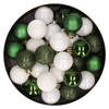 28x stuks kunststof kerstballen donkergroen en wit mix 3 cm - Kerstbal