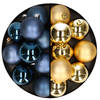 24x stuks kunststof kerstballen mix van donkerblauw en goud 6 cm - Kerstbal