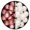 32x stuks kunststof kerstballen mix van oudroze en wit 4 cm - Kerstbal