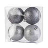 4x Kunststof kerstballen glitter zilver 10 cm kerstboom versiering/decoratie - Kerstbal