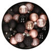 28x stuks kunststof kerstballen lichtroze en zwart mix 3 cm - Kerstbal