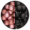 32x stuks kunststof kerstballen mix van oudroze en zwart 4 cm - Kerstbal