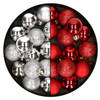28x stuks kleine kunststof kerstballen zilver en rood 3 cm - Kerstbal