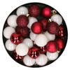 28x stuks kunststof kerstballen donkerrood en wit mix 3 cm - Kerstbal