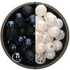 74x stuks kunststof kerstballen mix van donkerblauw en parelmoer wit 6 cm - Kerstbal