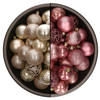 74x stuks kunststof kerstballen mix van champagne en velvet roze 6 cm - Kerstbal