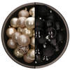 74x stuks kunststof kerstballen mix van champagne en zwart 6 cm - Kerstbal