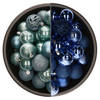 74x stuks kunststof kerstballen mix van kobalt blauw en ijsblauw 6 cm - Kerstbal