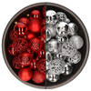 74x stuks kunststof kerstballen mix van rood en zilver 6 cm - Kerstbal
