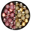 40x stuks kunststof kerstballen 3 cm goud en roze - Kerstbal