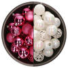 74x stuks kunststof kerstballen mix van fuchsia roze en parelmoer wit 6 cm - Kerstbal