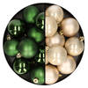 24x stuks kunststof kerstballen mix van champagne en donkergroen 6 cm - Kerstbal