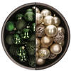 74x stuks kunststof kerstballen mix van champagne en donkergroen 6 cm - Kerstbal