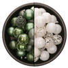 74x stuks kunststof kerstballen mix van wit en salie groen 6 cm - Kerstbal