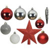 33x stuks kunststof kerstballen met piek rood/wit/zilver 5-6-8 cm - Kerstbal