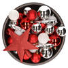 33x stuks kunststof kerstballen met piek 5-6-8 cm rood/wit/zilver incl. haakjes - Kerstbal