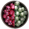 74x stuks kunststof kerstballen mix van mintgroen en fuchsia roze 6 cm - Kerstbal