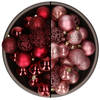 74x stuks kunststof kerstballen mix van donkerrood en velvet roze 6 cm - Kerstbal