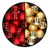32x stuks kunststof kerstballen mix van rood en goud 4 cm - Kerstbal