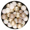 28x stuks kunststof kerstballen parelmoer wit en parel champagne mix 3 cm - Kerstbal