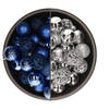 74x stuks kunststof kerstballen mix van kobalt blauw en zilver 6 cm - Kerstbal