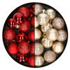 28x stuks kleine kunststof kerstballen rood en champagne 3 cm - Kerstbal