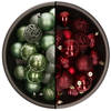 74x stuks kunststof kerstballen mix van salie groen en donkerrood 6 cm - Kerstbal