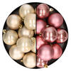 24x stuks kunststof kerstballen mix van champagne en velvet roze 6 cm - Kerstbal