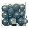 Set van 26x stuks kunststof kerstballen incl. glazen piek mat lichtblauw - Kerstbal