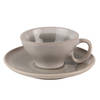 Clayre & Eef Kop en schotel 100 ml Grijs Groen Keramiek Servies Grijs Servies