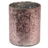 Clayre & Eef Theelichthouder Ø 13x15 cm Roze Glas Rond Waxinelichthouder Roze Waxinelichthouder