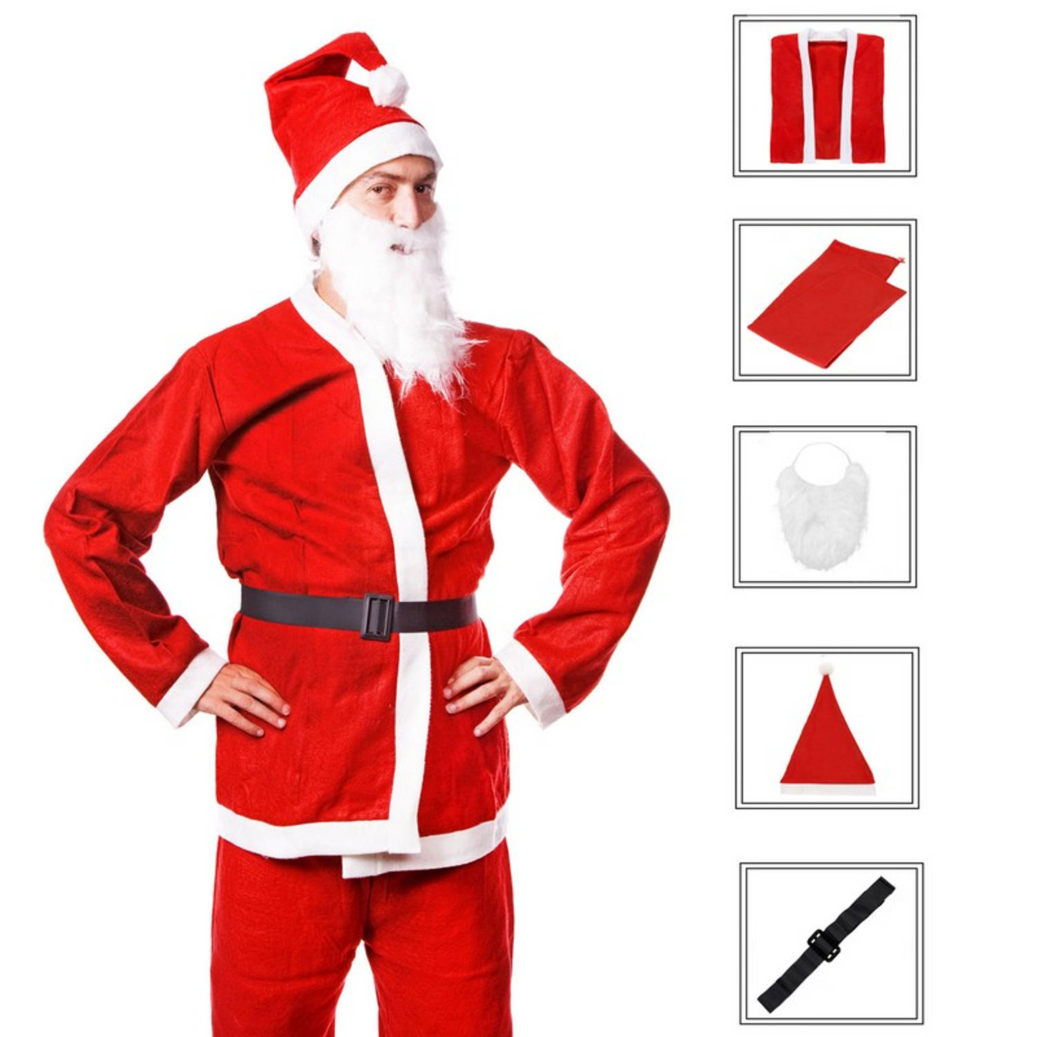 Kerstman Kostuum | Kerstman Pak | Verkleedkleding | 5-Delig | Rood