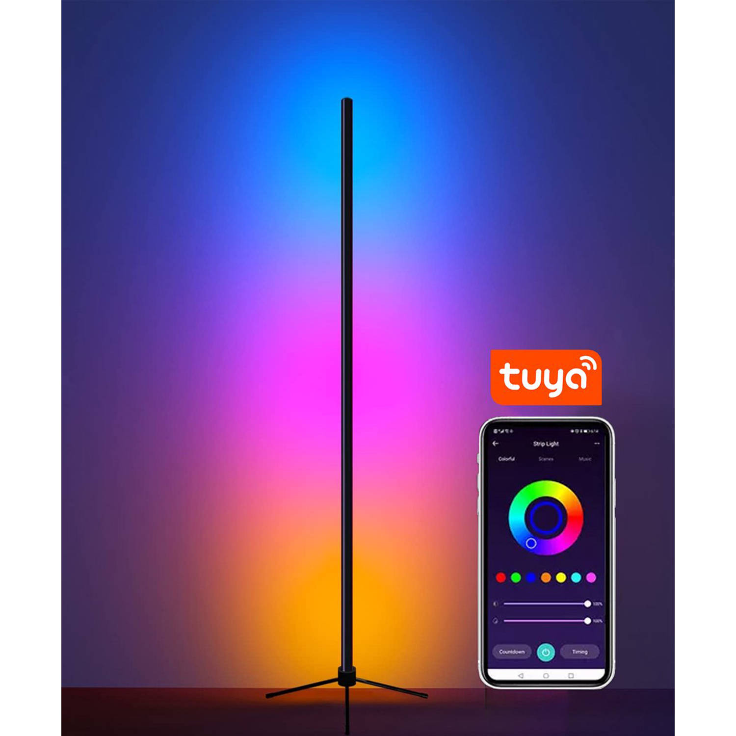 Denver Vloerlamp Met (Tuya) App 1.5 Meter - Google Home - Amazon Alexa - Led Lamp - 84 Led Lights - Dimbaar - Scl155