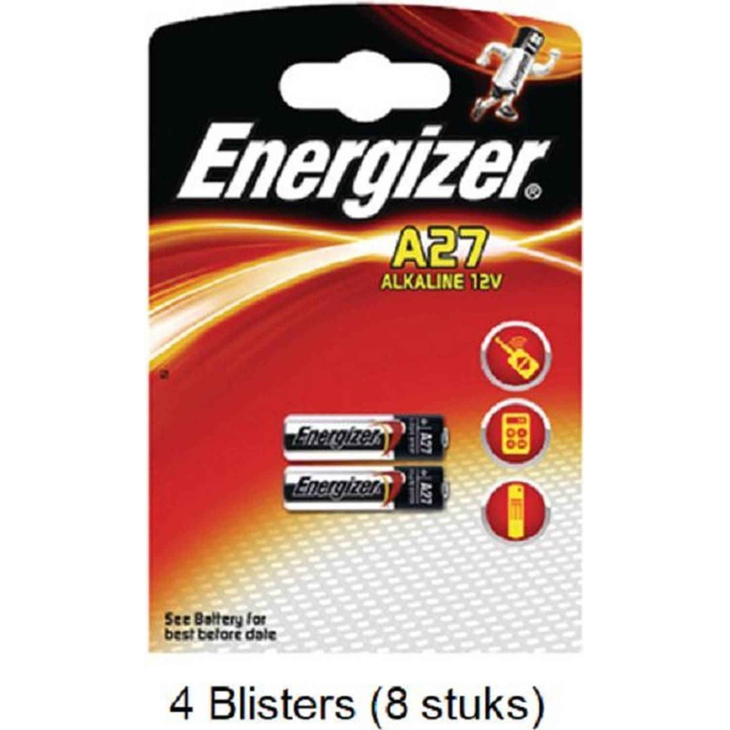 8 stuks (4 blisters a 2 stuks) Energizer Alkaline LR27 / A27 12v