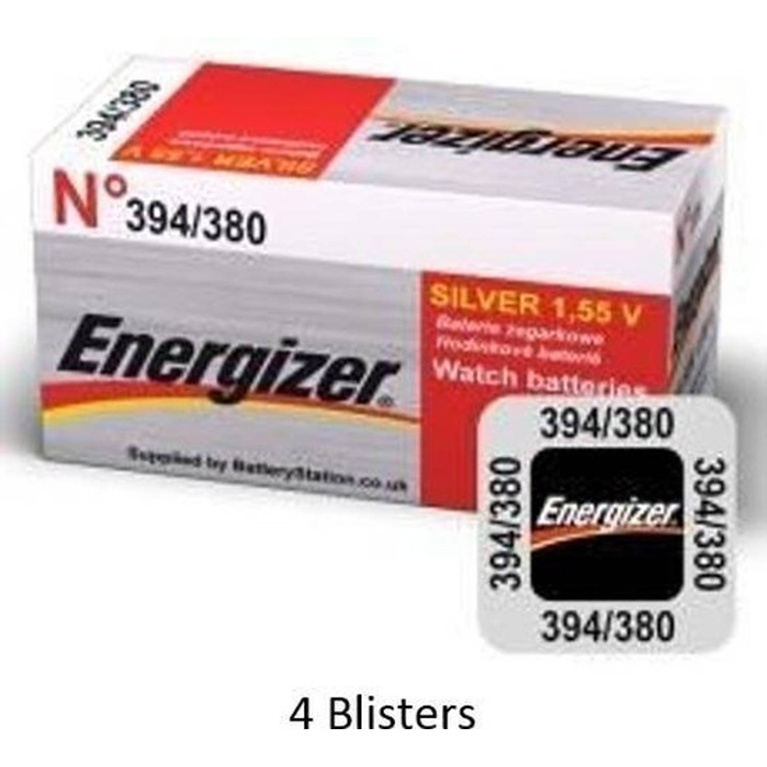 4 stuks (4 blisters a 1 stuk) Energizer 380/394 knoopcel Zilver-oxide batterij (S) 1,55 V