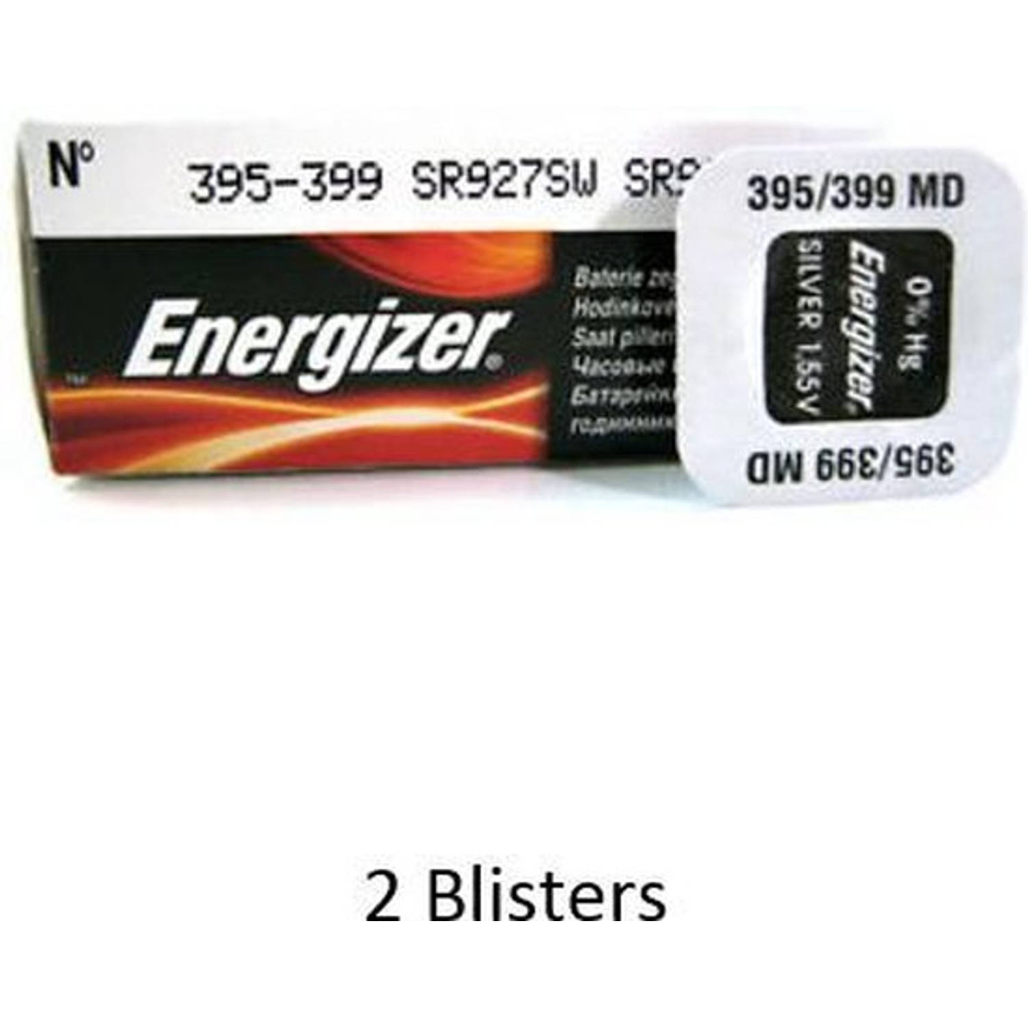 2 stuks (2 blisters a 1 stuk) Energizer 395 / 399 SR927SW 52mAh 1.55V knoopcel batterij
