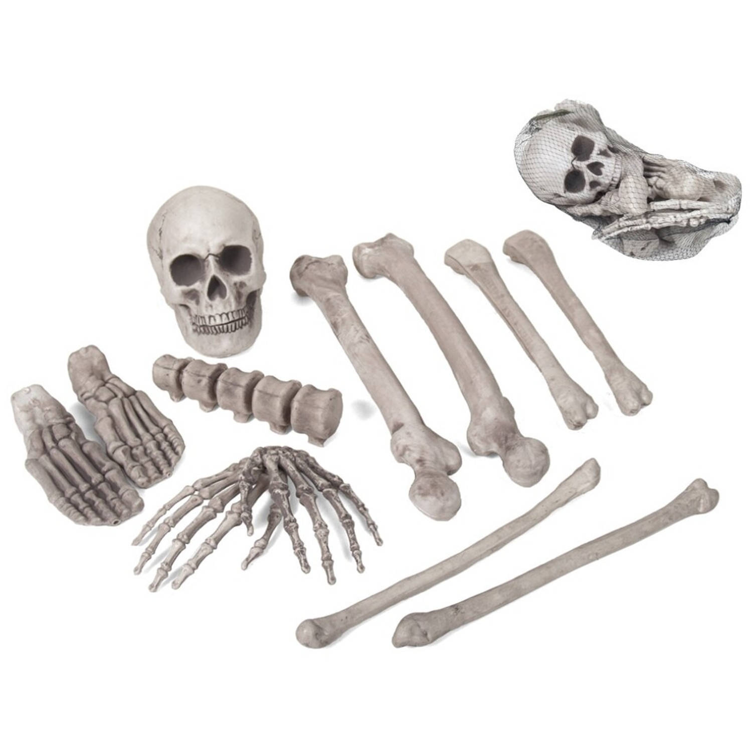 Halloween Zak met 12x horror kerkhof decoratie botten/beenderen - Feestdecoratievoorwerp