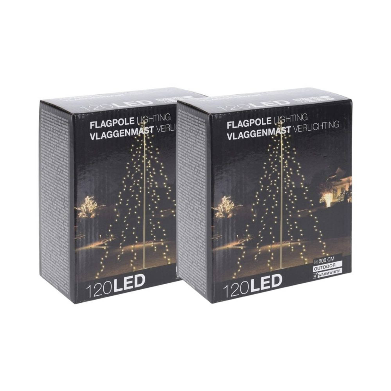 Kerstverlichting - Vlaggenmast - 2 stuks - 120 LED&apos;s - Hoogte: 200 cm - Warm wit